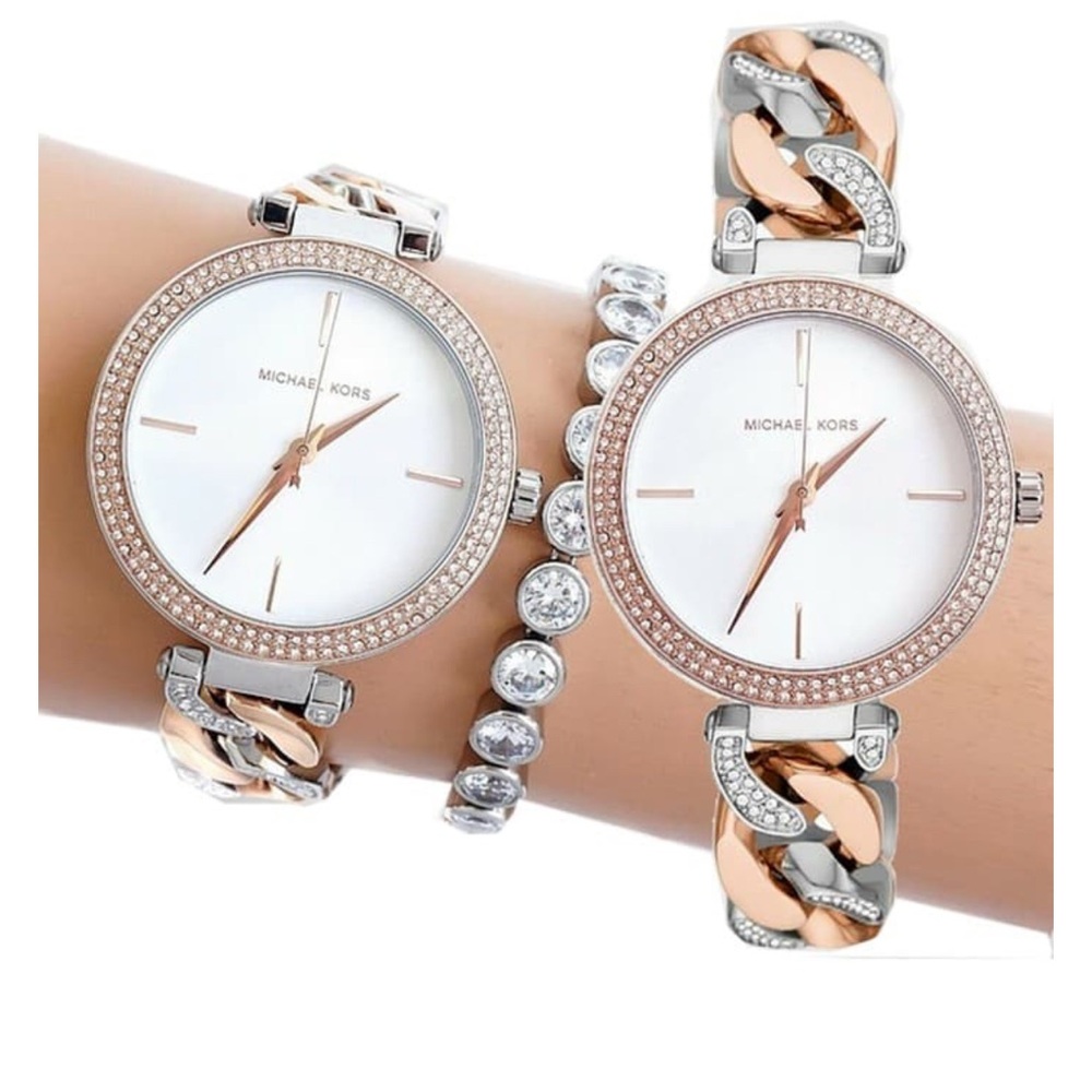Michael Kors silver & rose gold Women's Watch braided